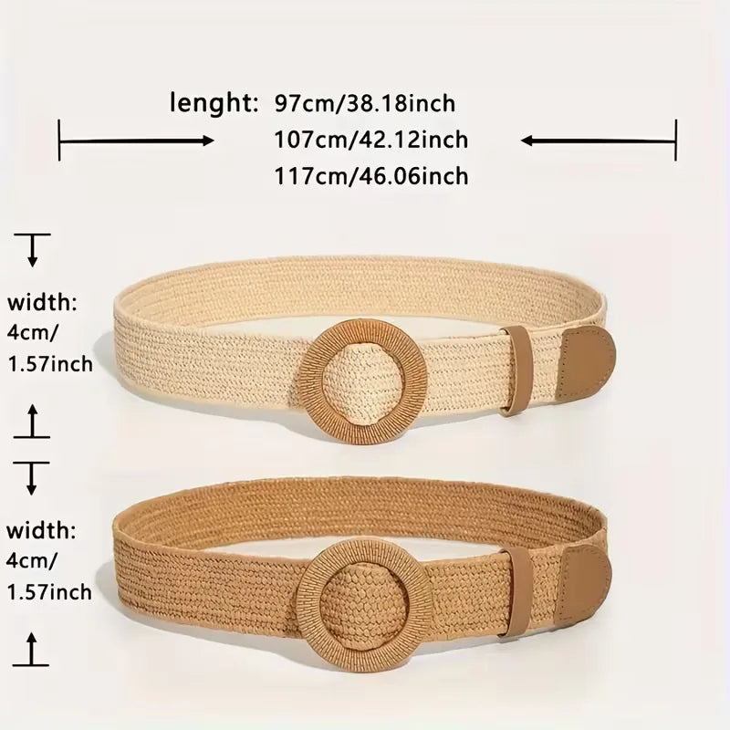 Women's Wide Woven Belt with Round Buckle
