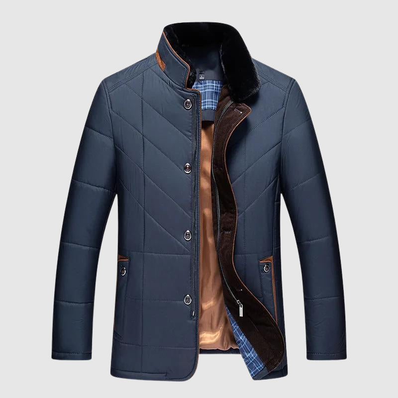 Damian - Men's Quilted Puffer Jacket with Faux-Fur Collar