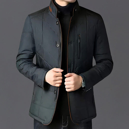 Damian - Men's Quilted Puffer Jacket with Faux-Fur Collar