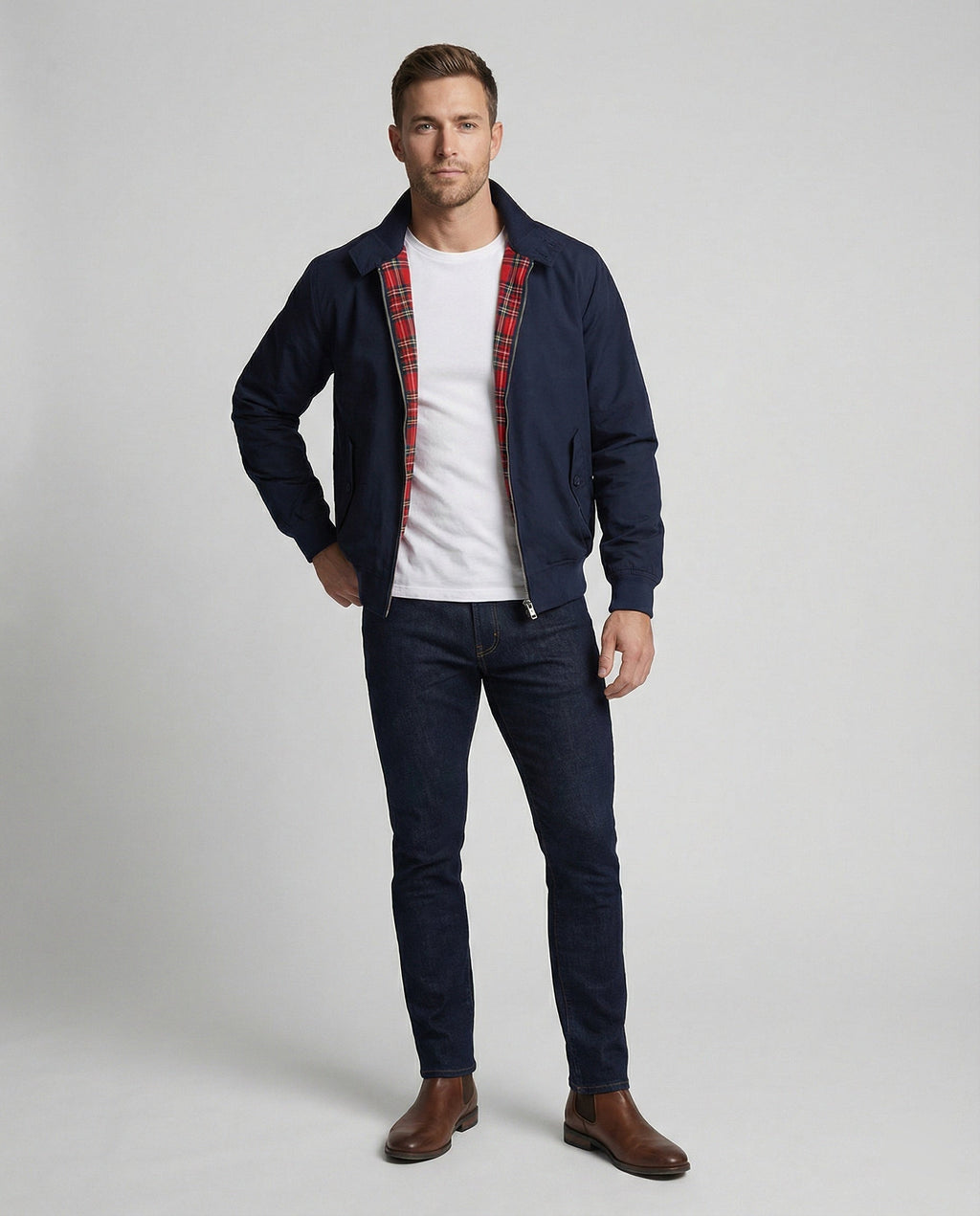 Dave - Men's Harrington Jacket with Tartan-Lined Collar