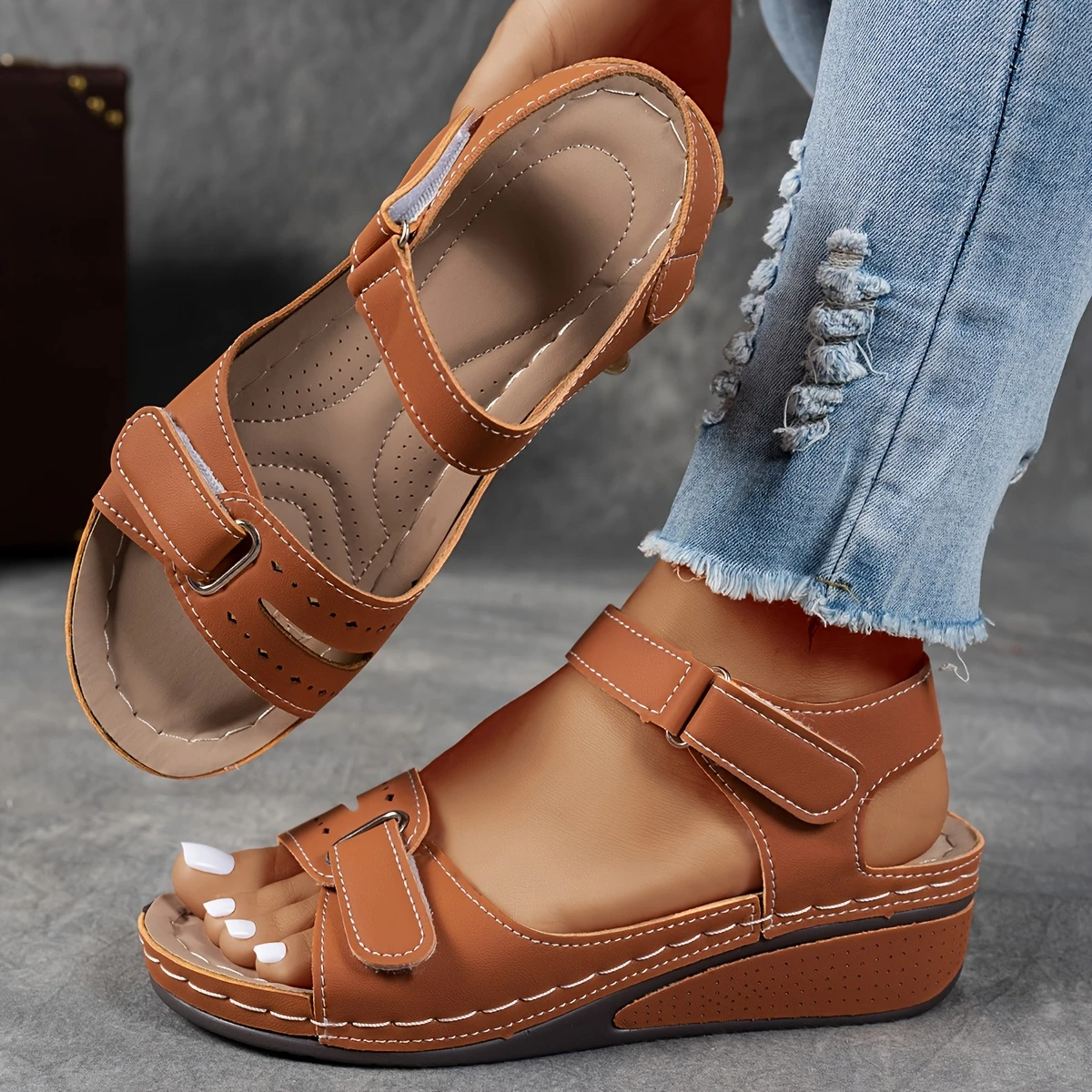 Women's Platform Cushioned Wedge Sandals with Adjustable Strap and Supportive Wedge