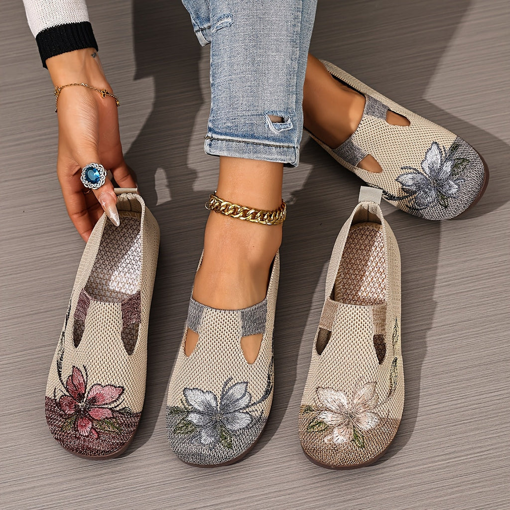 Women's Embroidered Slip-On Flats with Floral Detail