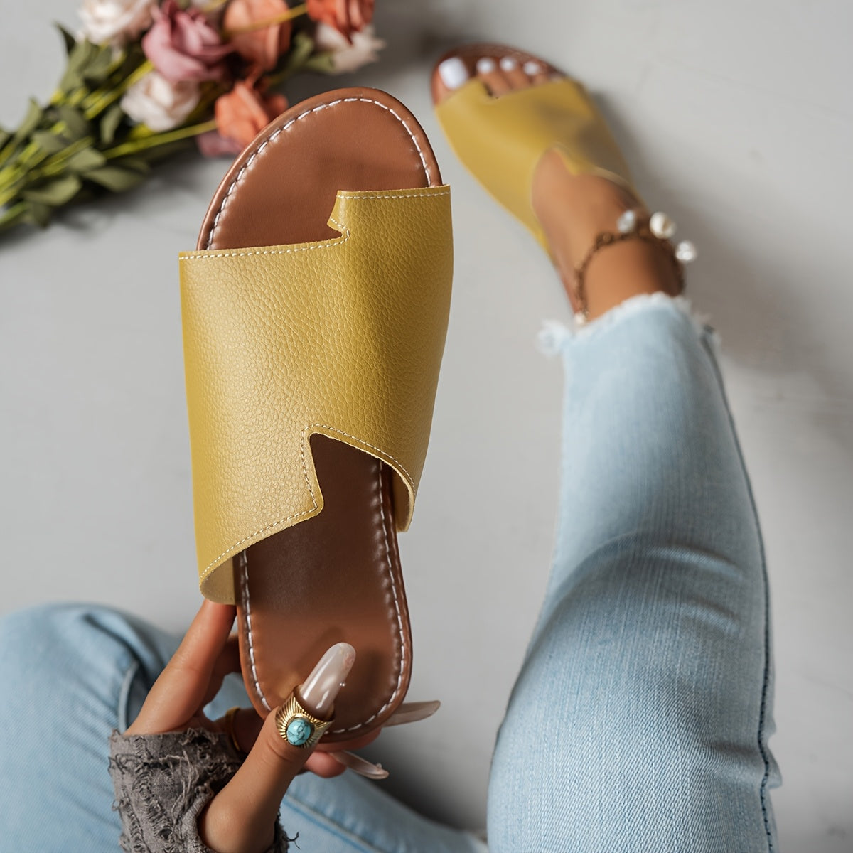 Women's Summer Sandals with Open Toe and Slip-On Design