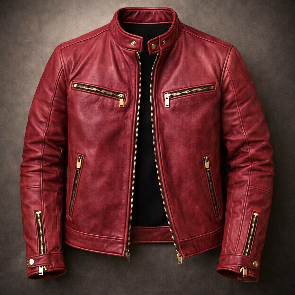 Deacon - Men's Vintage Leather Jacket with Chest Zip Pockets