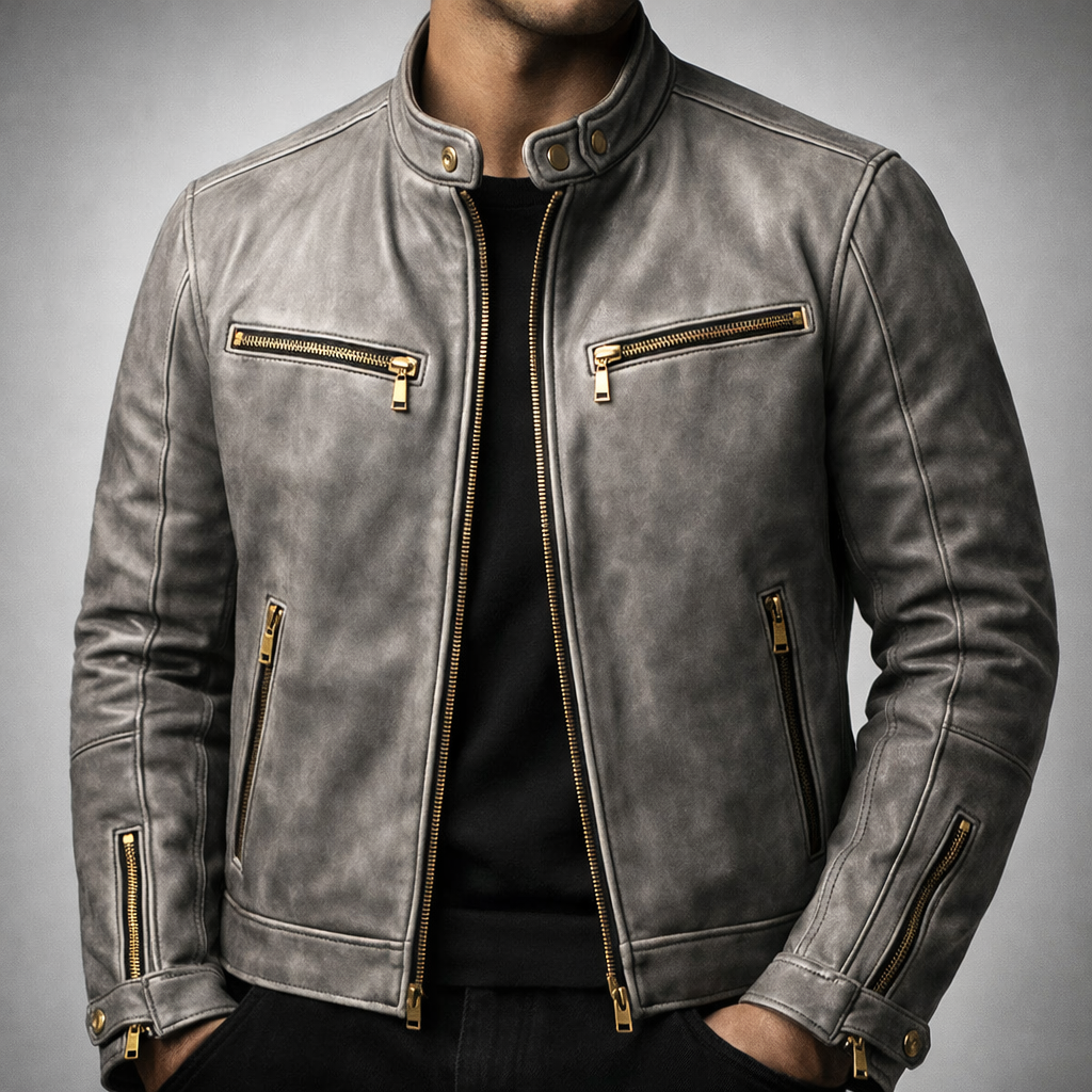 Deacon - Men's Vintage Leather Jacket with Chest Zip Pockets