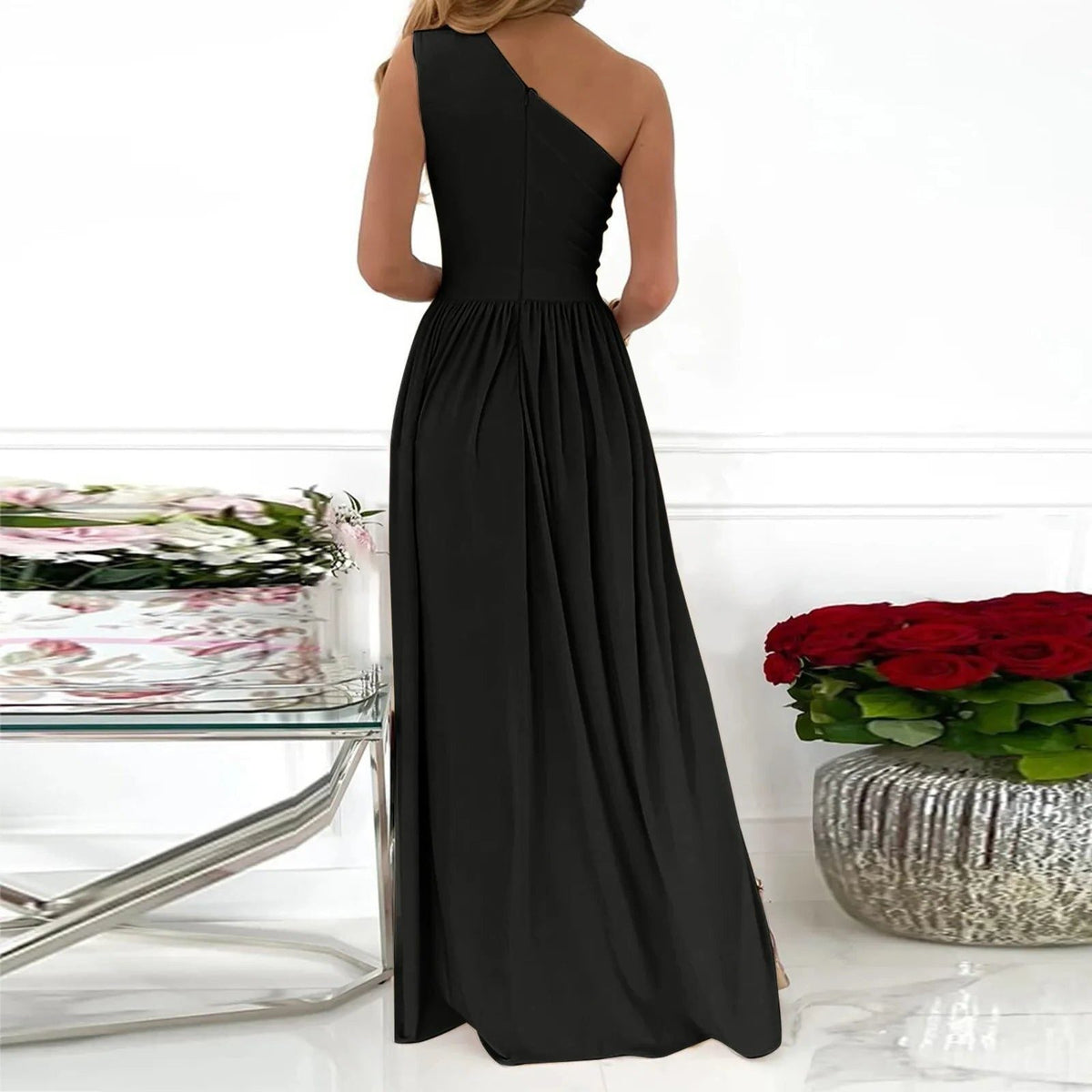 December | One-Shoulder Wrap Maxi Dress with Split for Women