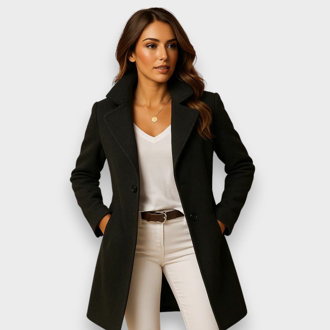 Delia | Long Wool Coat with Lapel Collar for Women