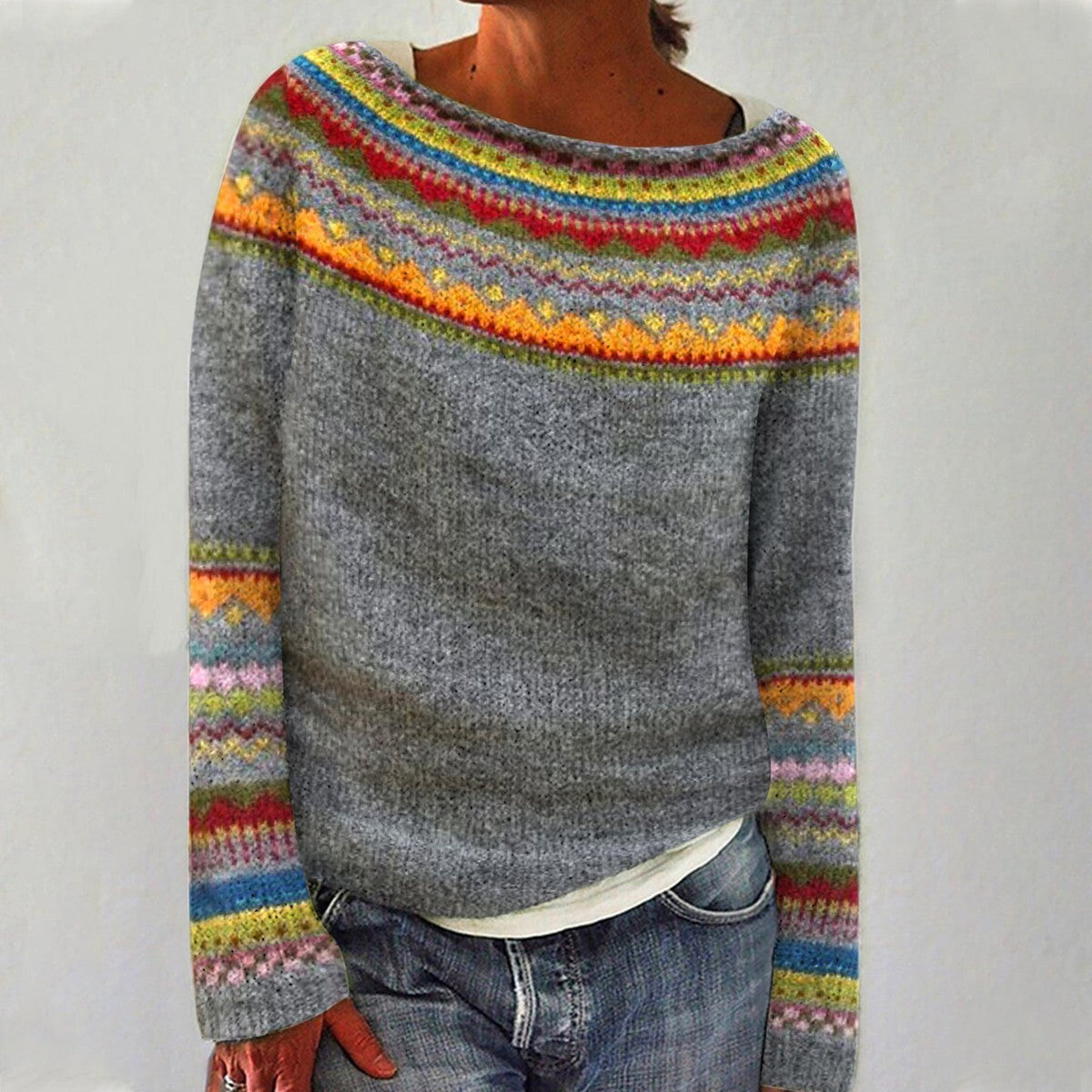 Della | Women's Fair Isle Crew Neck Fall Sweater