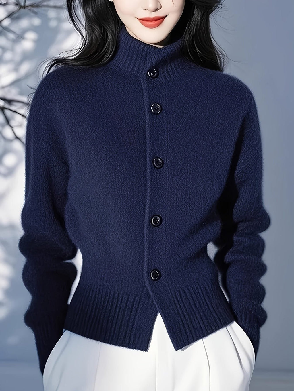 Dior | Ribbed Knit Button Cardigan with Roll Neck for Women