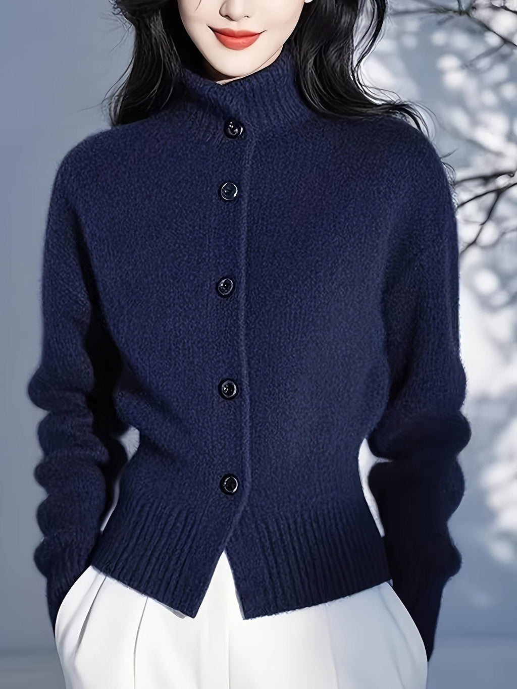 Dior | Ribbed Knit Button Cardigan with Roll Neck for Women