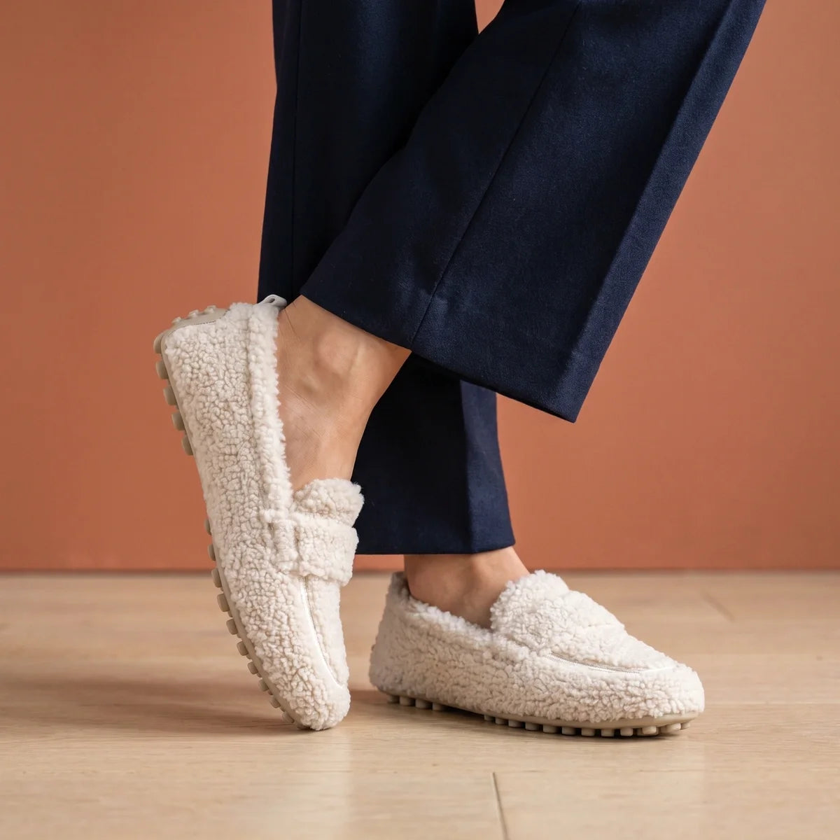 Dorothy Plush Teddy Fleece Nubbed Sole Loafers