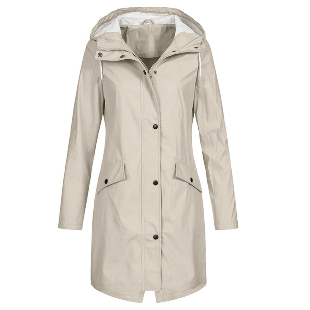 Women's Hooded Rain Coat Knee-Length Water-Resistant
