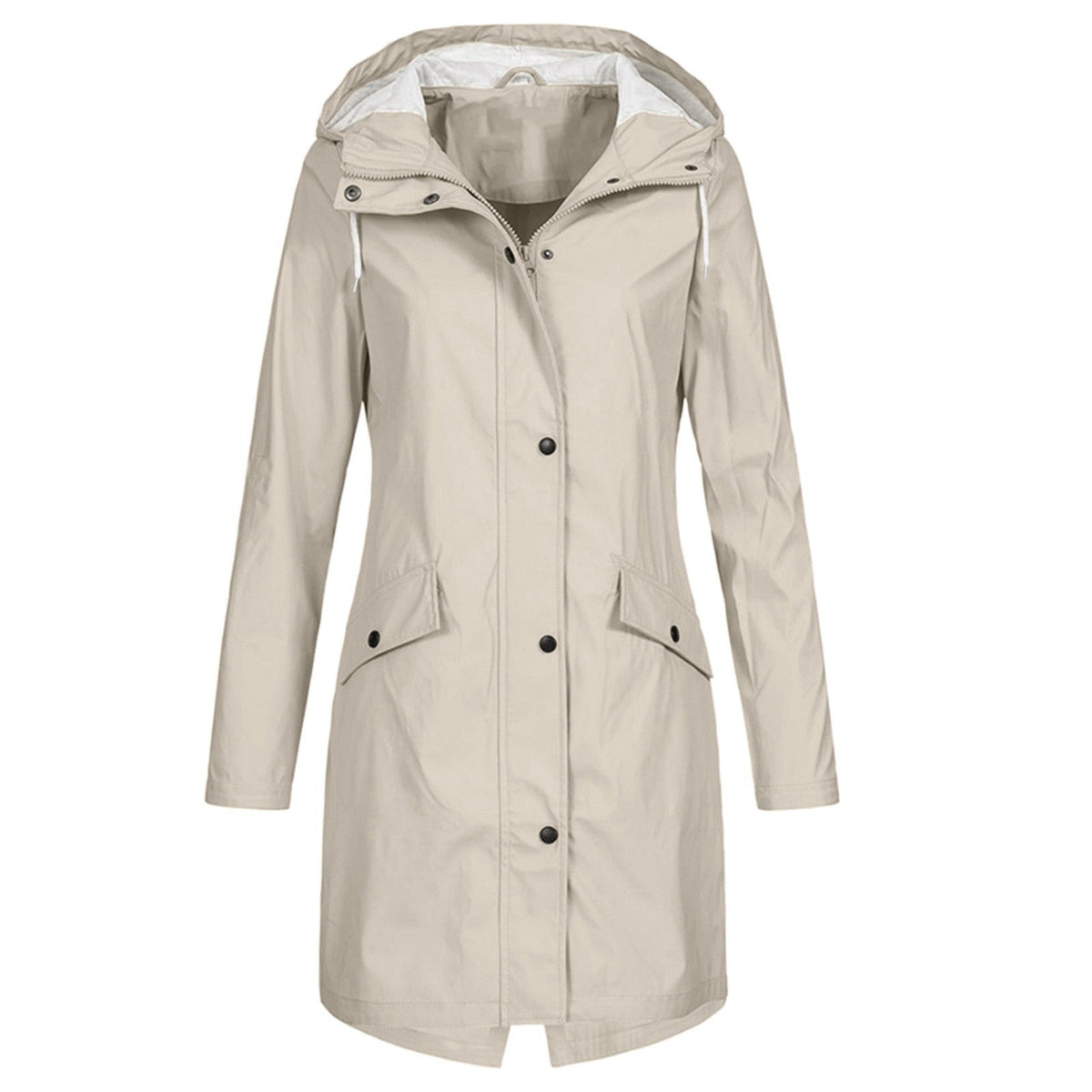 Women's Hooded Rain Coat Knee-Length Water-Resistant