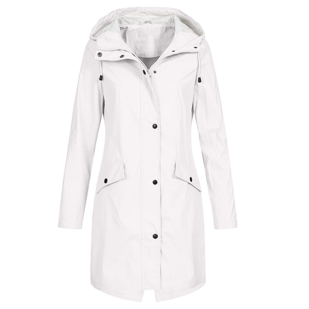 Women's Hooded Rain Coat Knee-Length Water-Resistant