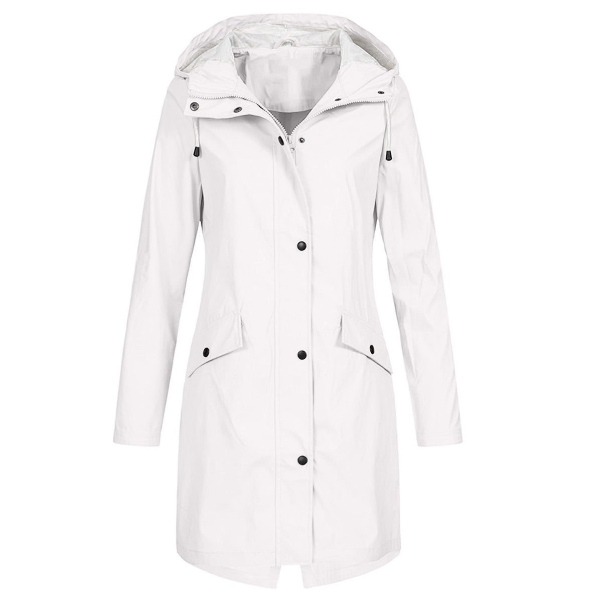 Women's Hooded Rain Coat Knee-Length Water-Resistant