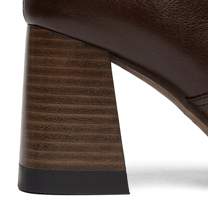 Norielle – Brown PU Leather Sculpted Heel Ankle Boots