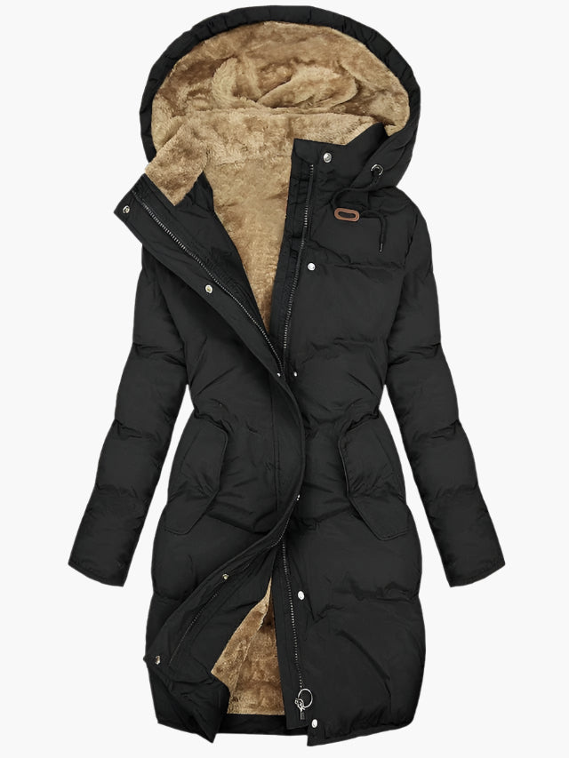 Women's Hooded Puffer Coat with Faux Fur Trim Long