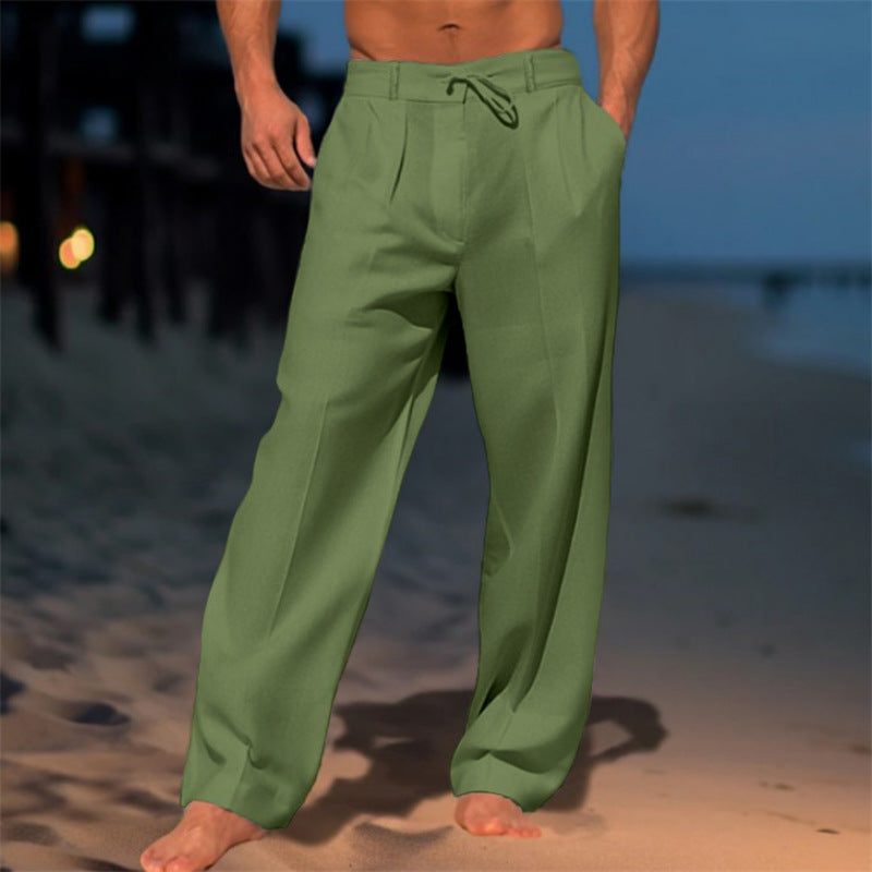 Drawstring Linen Straight Leg Trousers for Men