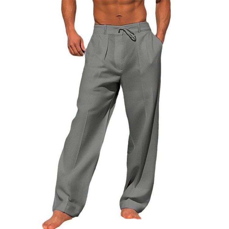 Drawstring Linen Straight Leg Trousers for Men