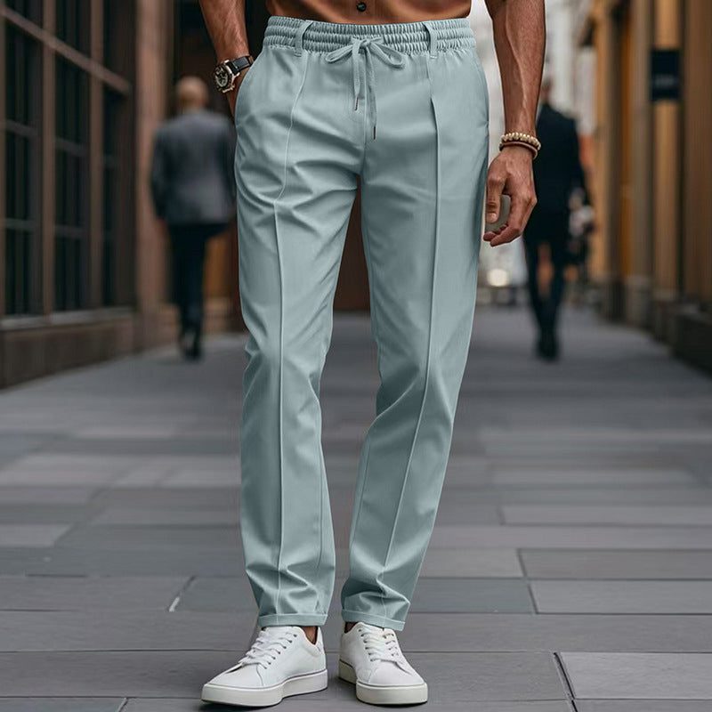 Drawstring Straight Leg Chino Trousers for Men