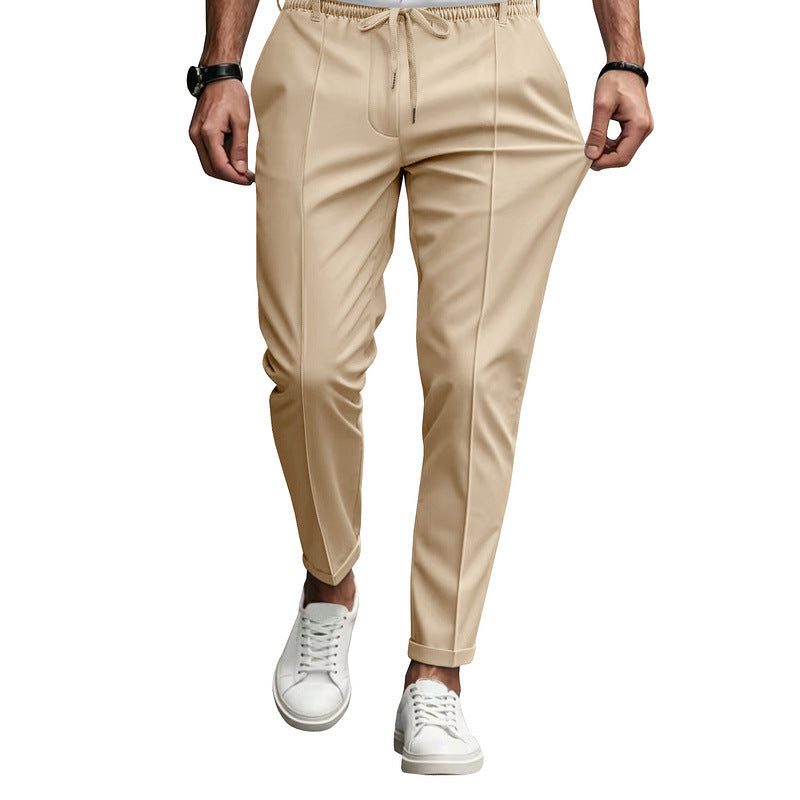 Drawstring Straight Leg Chino Trousers for Men