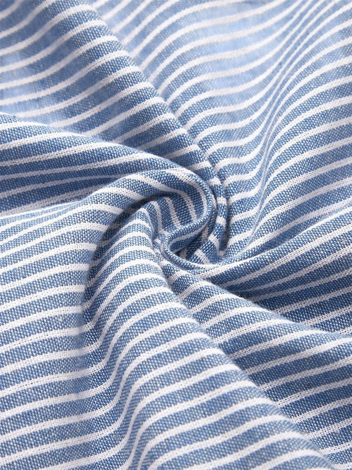 Felyzette | Women's Comfortable Striped Midi Dress with Wooden Buttons