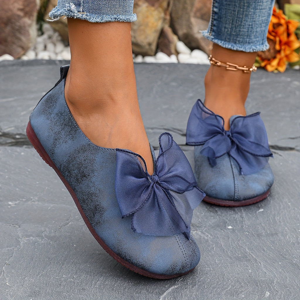 Women's Bow-Accent Slip-On Flats with Cushioned Sole