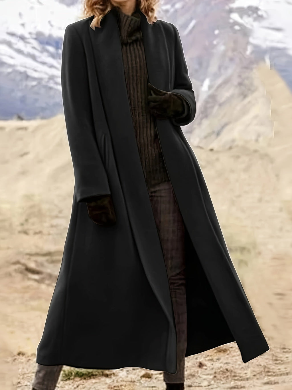 Women's Longline Open Front Coat with Flowing Drape