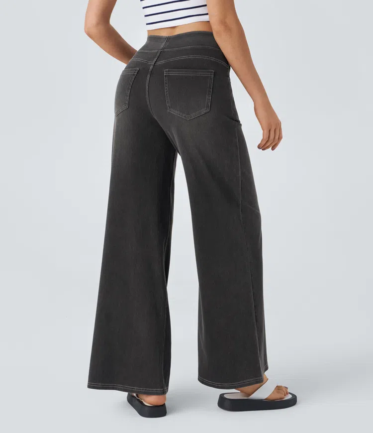 Women's High-Waisted Wide-Leg Jeans with Stretch Fit