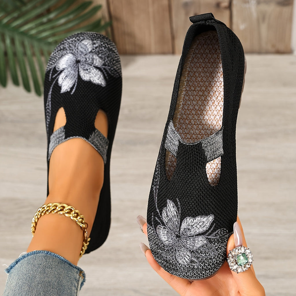 Women's Embroidered Slip-On Flats with Floral Detail