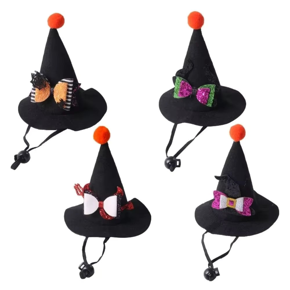 Halloween's Adjustable Sequin Witch Hat for Pets with Strap
