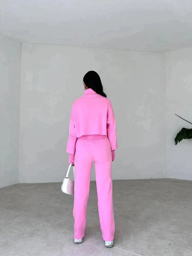 Women's Turtleneck Sweater Set with Relaxed Trousers