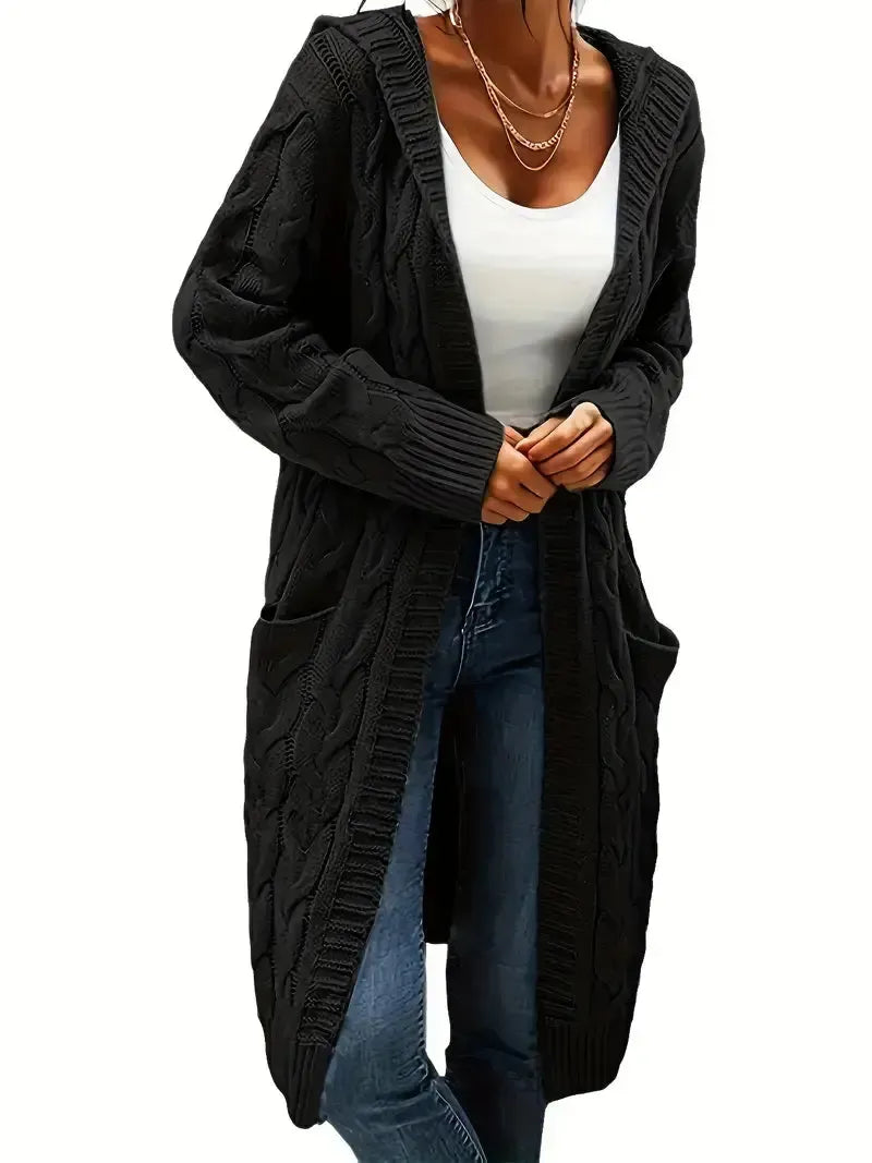 Women's Textured Open Cardigan, Longline, Cable Knit