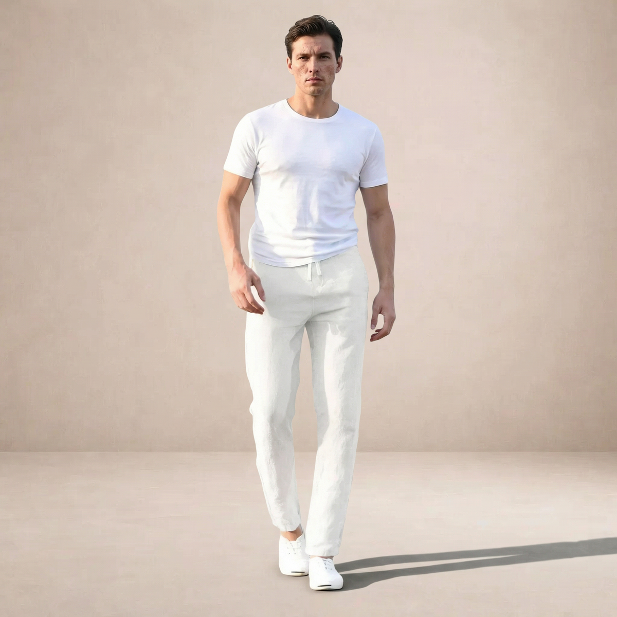 Montarello Men's Straight-Leg Linen-Look Elastic Waist Summer Trousers
