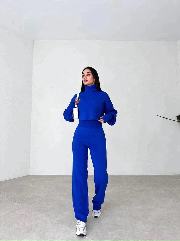 Women's Turtleneck Sweater Set with Relaxed Trousers