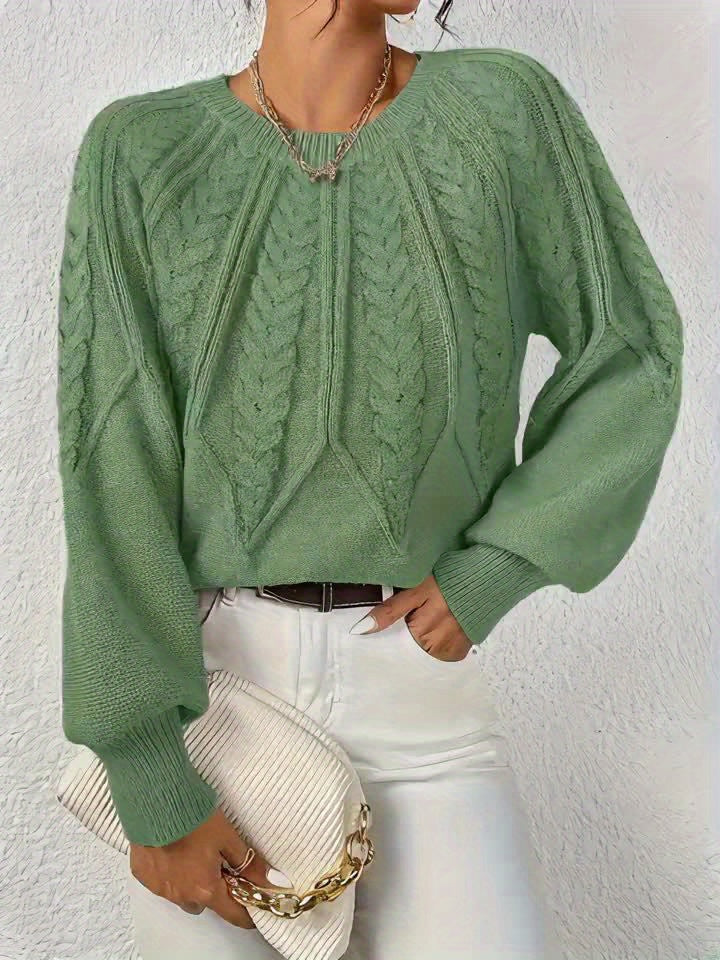 Women's Cable-Knit Raglan Sweater with Ribbed Hem