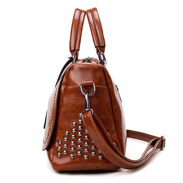 Women's Leather Satchel Bag with Studded Strap Detail