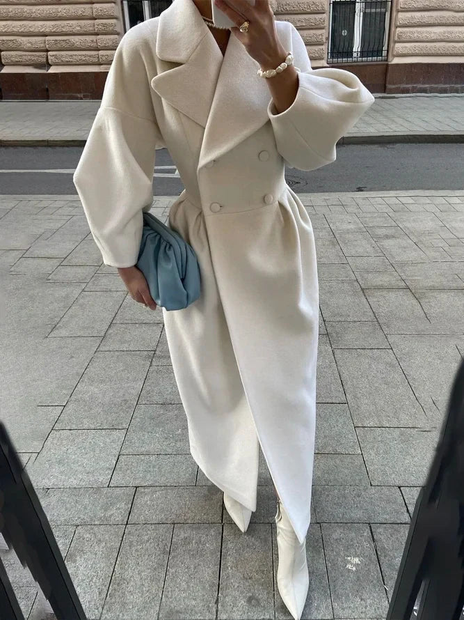 Women's Belted Wrap Coat with Wide Lapels Knee-Length