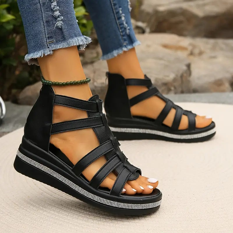 Women's Comfort Sandals with Rhinestone Detailing and Shock-Absorbing Sole