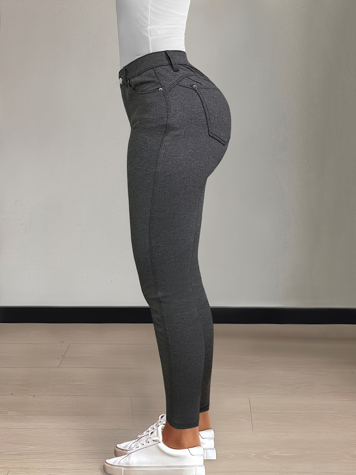 Women's High-Waist Skinny Jeans with Five-Pocket Design