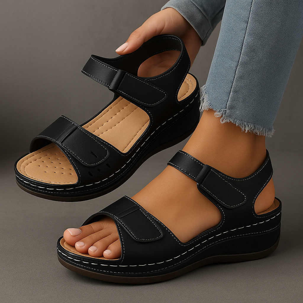 Women's Orthopedic Sandals with Wedge Heel and Adjustable Fit