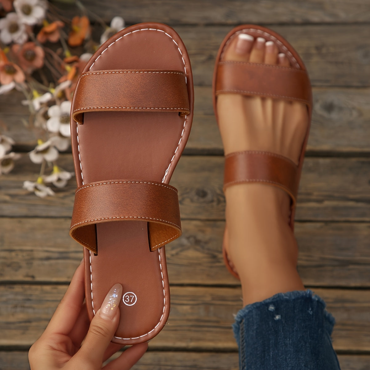 Women's Flat Sandals with Woven Upper and Open Toe Design