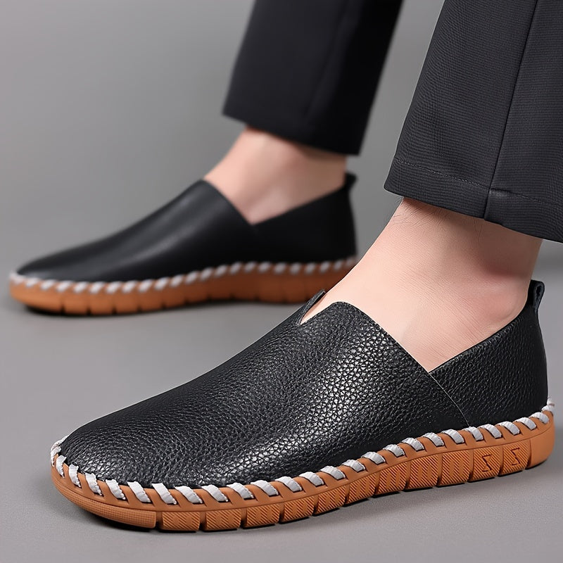 Men's Hand-Stitched Slip-On Loafers with Textured Upper