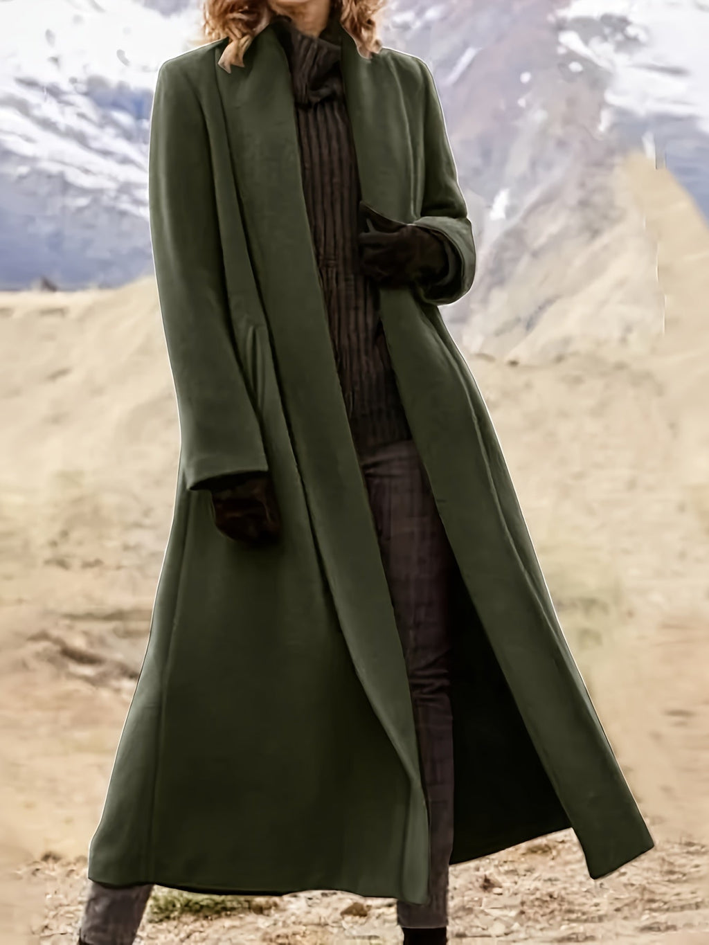 Women's Longline Open Front Coat with Flowing Drape