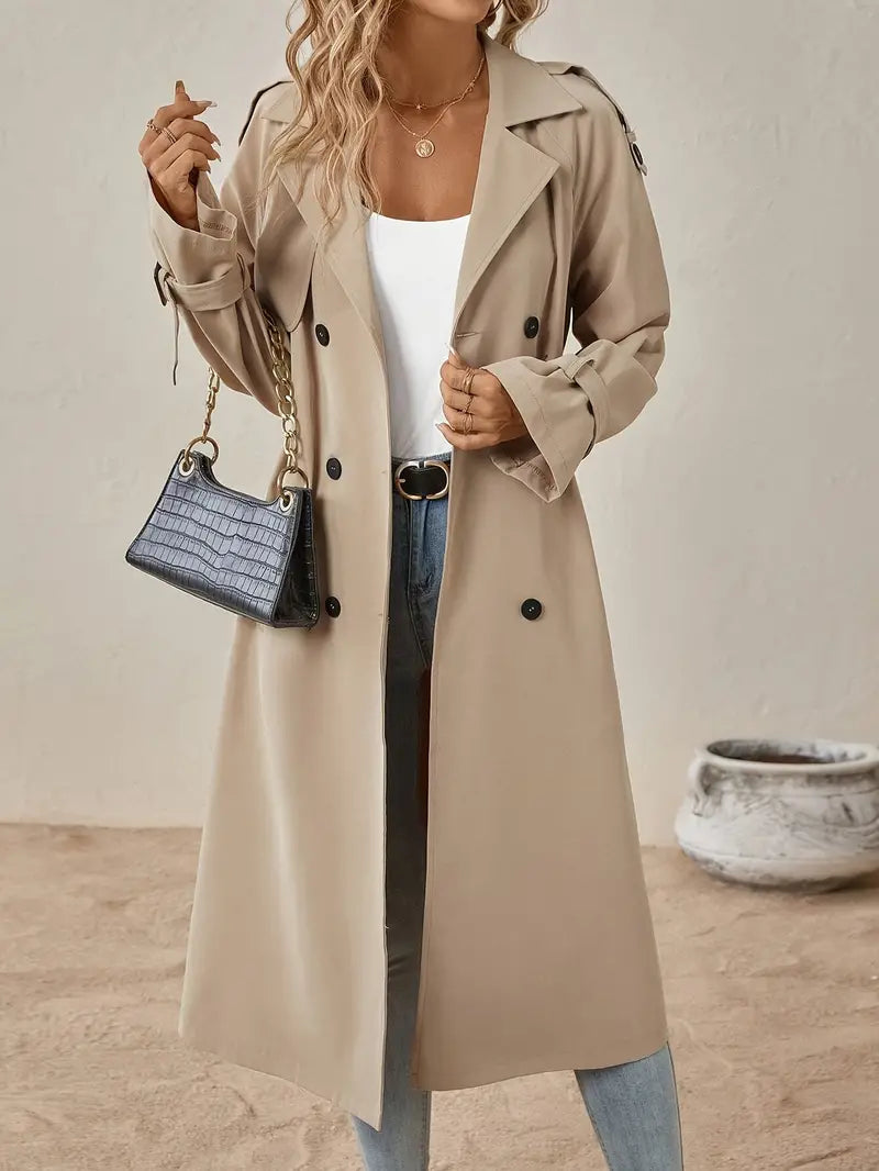 Women's Double-Breasted Long Trench Coat with Belt