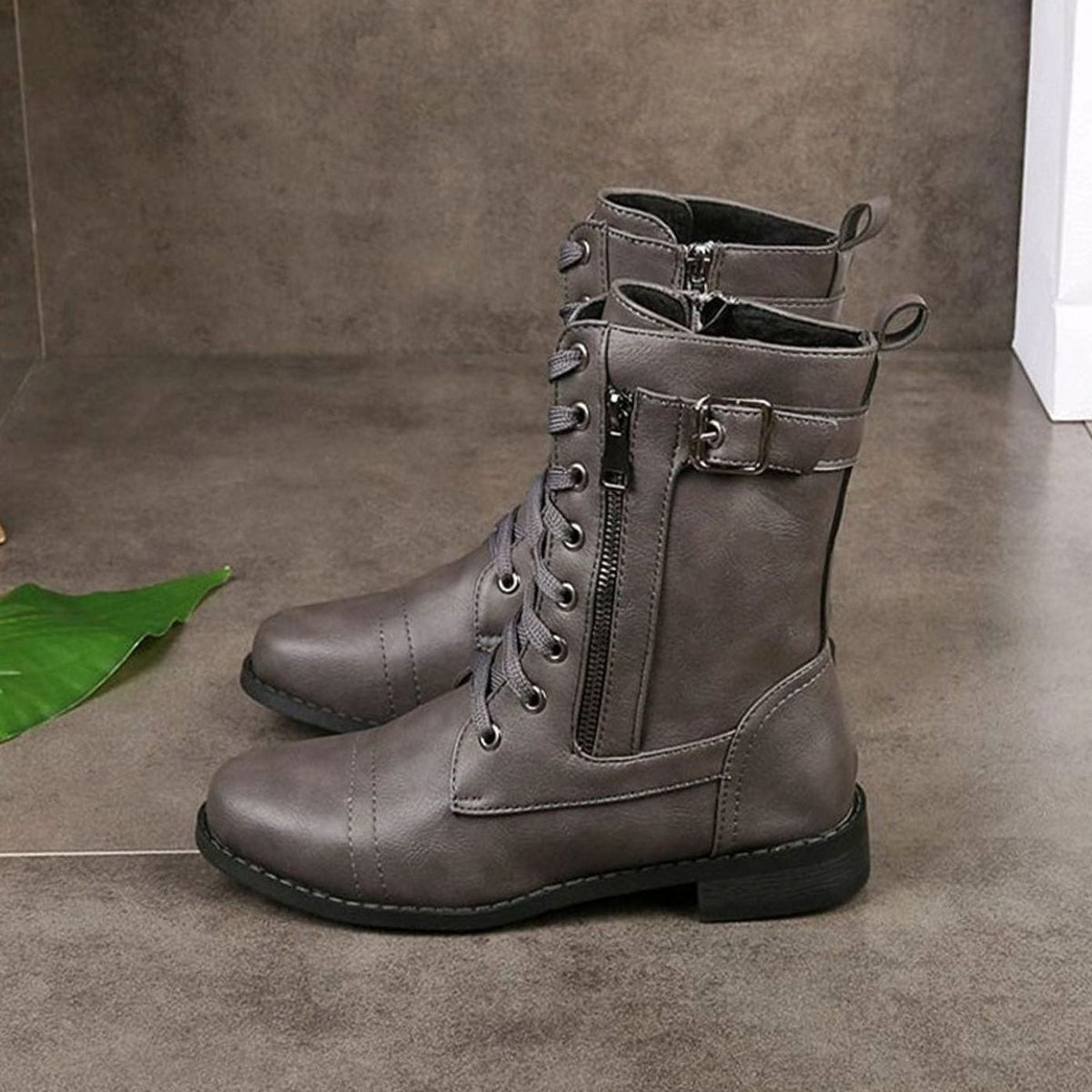 Edwina | Lace-Up Combat Boots with Side Zip for Women