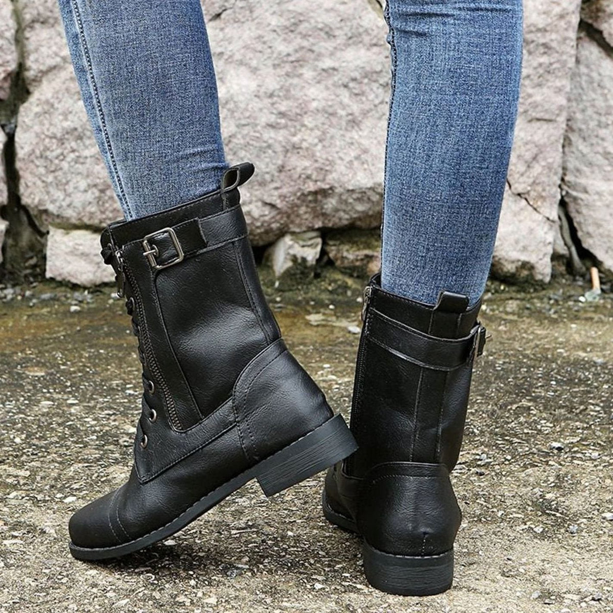 Edwina | Lace-Up Combat Boots with Side Zip for Women