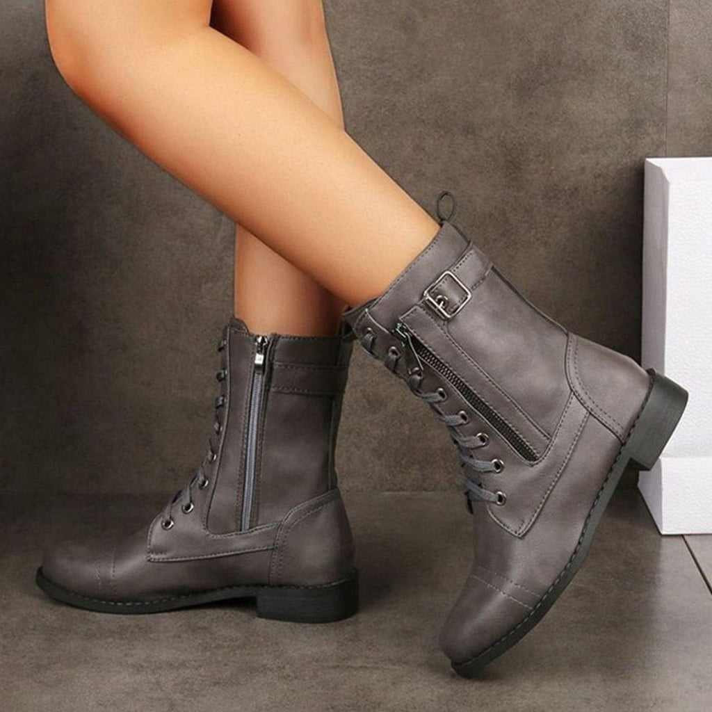 Edwina | Lace-Up Combat Boots with Side Zip for Women