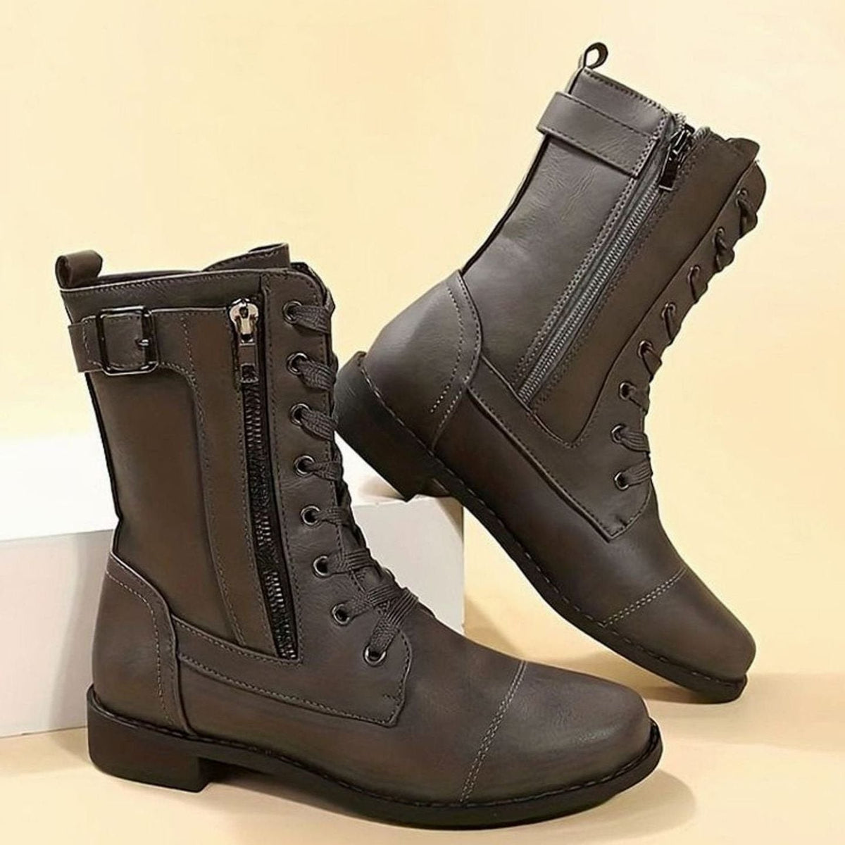 Edwina | Lace-Up Combat Boots with Side Zip for Women