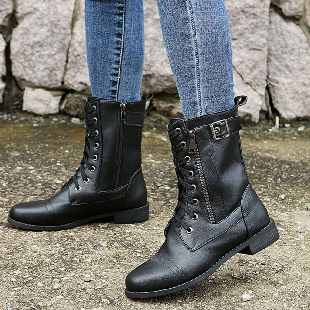 Edwina | Lace-Up Combat Boots with Side Zip for Women